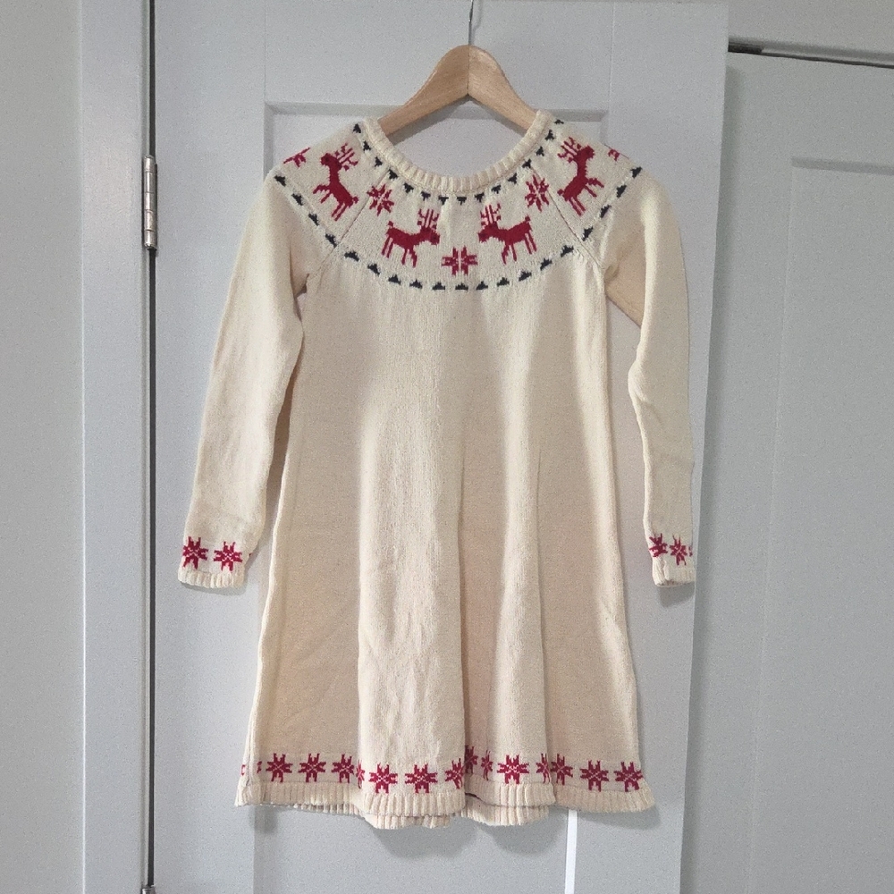 Hanna Andersson White and Red Embellished Long Sleeve Sweater Dress